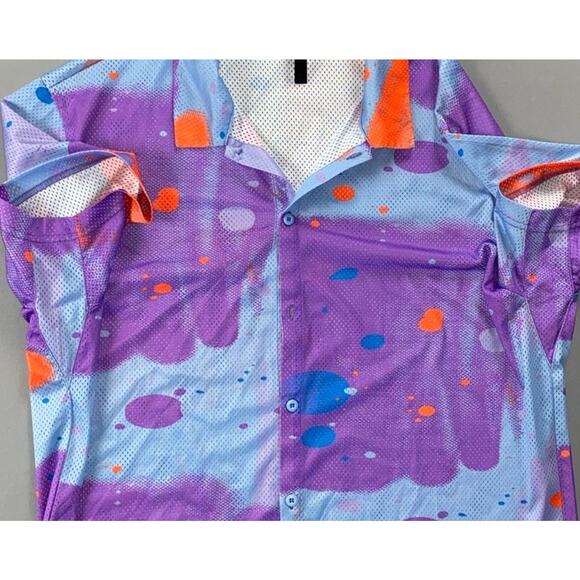 Stash For Fabletics Mesh Short Sleeve The Rec Button Up Shirt. Men's XL, Read. - Picture 5 of 7